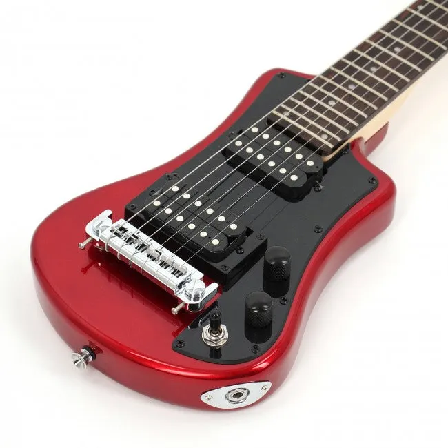 Hofner HOF-HCT-SH-DLX- R-O Deluxe Shorty Electric Travel Guitar - Red - with Gig Bag