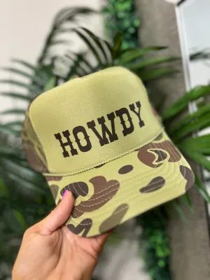 Howdy Trucker Hat - Light Olive Camo