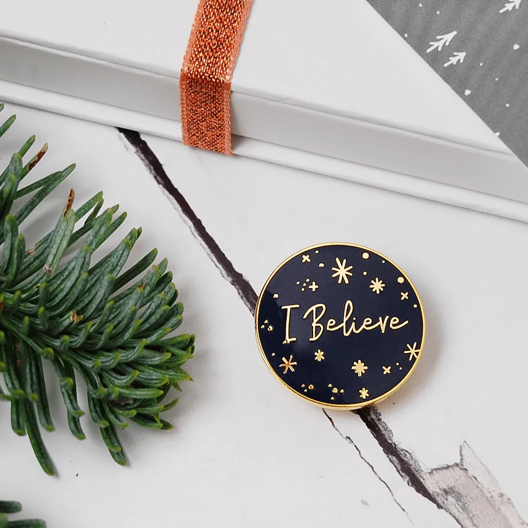 I Believe Enamel Pin Christmas Card