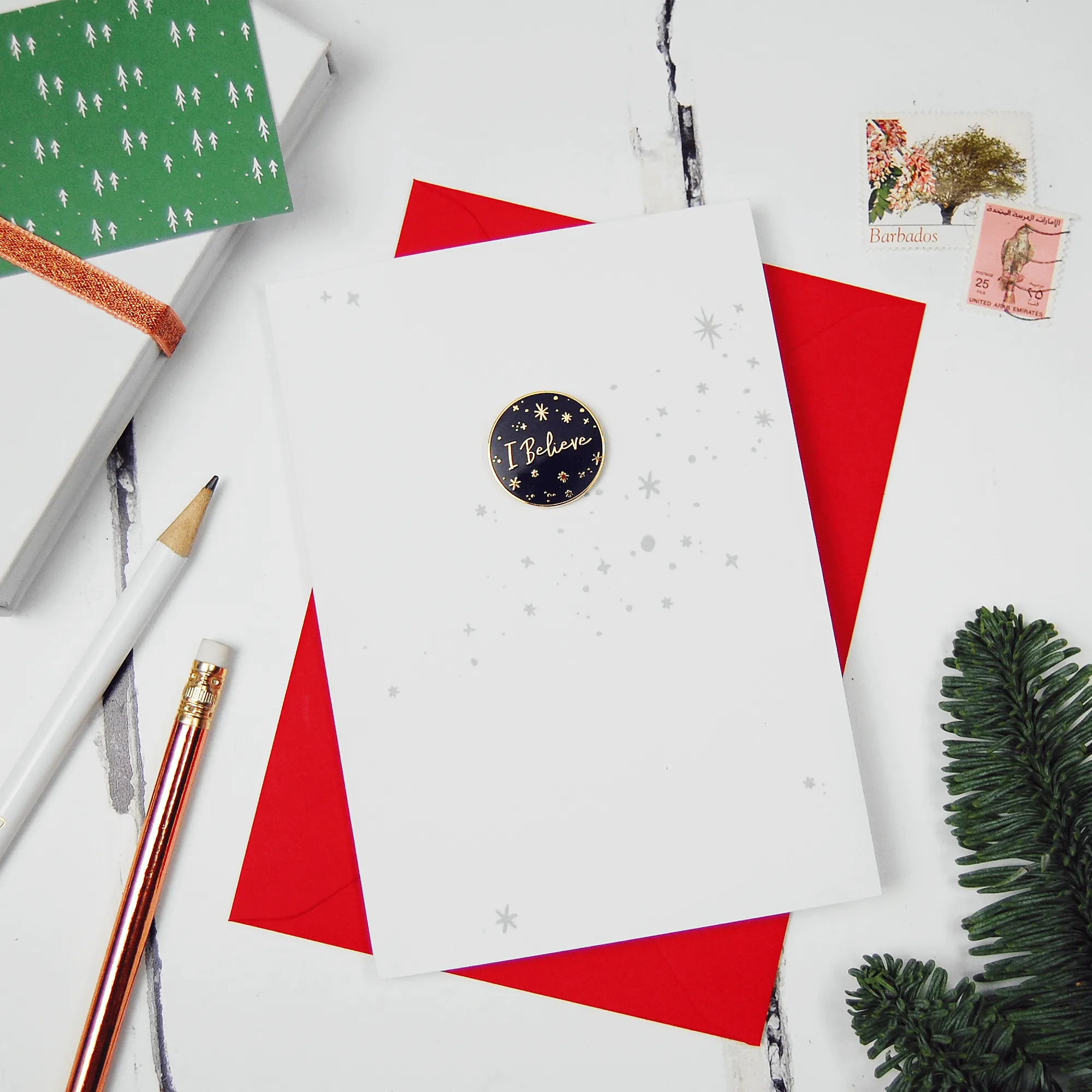 I Believe Enamel Pin Christmas Card