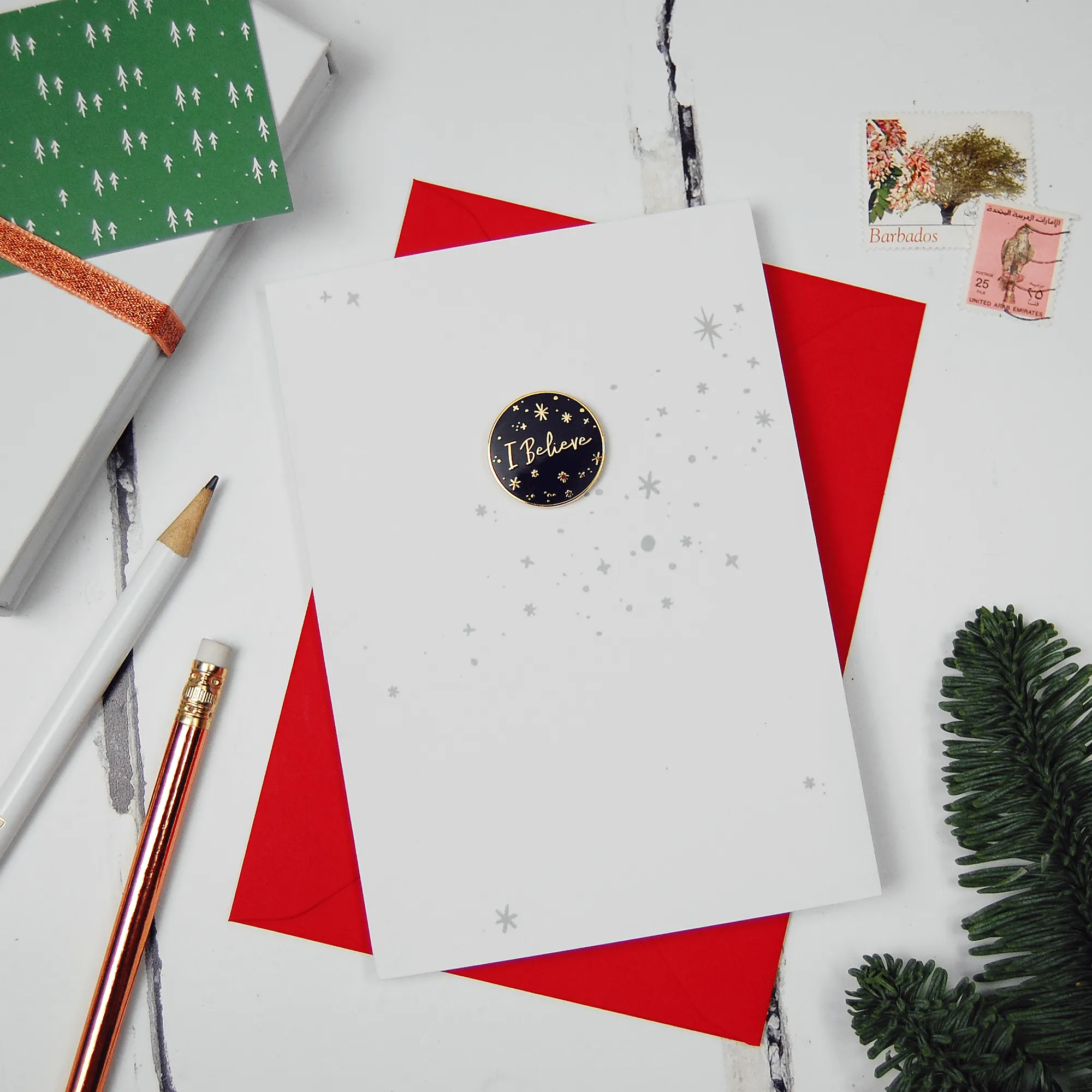I Believe Enamel Pin Christmas Card