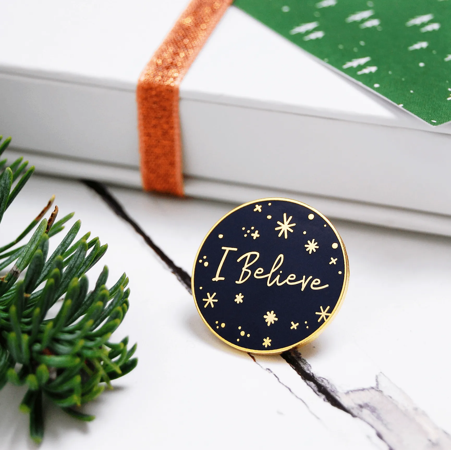 I Believe Enamel Pin Christmas Card
