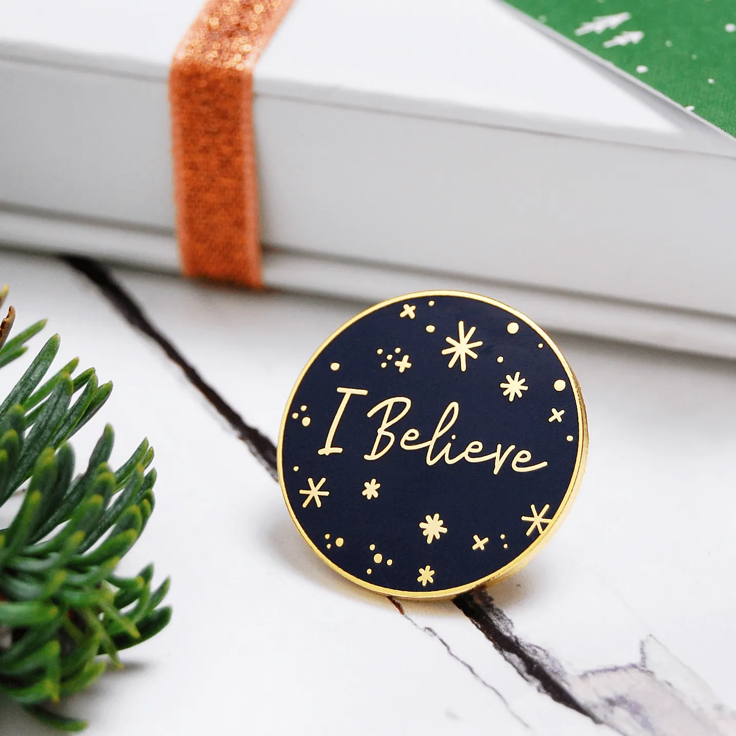 I Believe Enamel Pin Christmas Card
