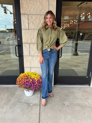 Ivy Jane Olive Denim Snap Shirt
