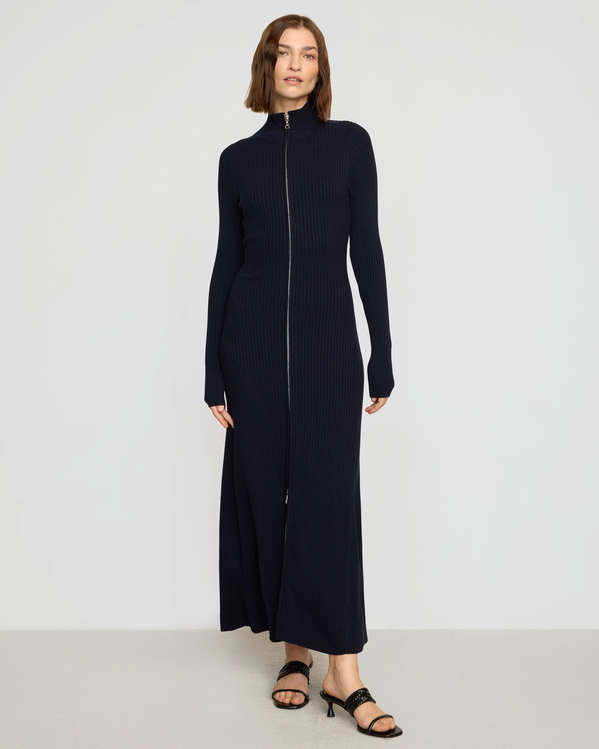 Janne Ribbed Two-Way Zip Sweater Dress