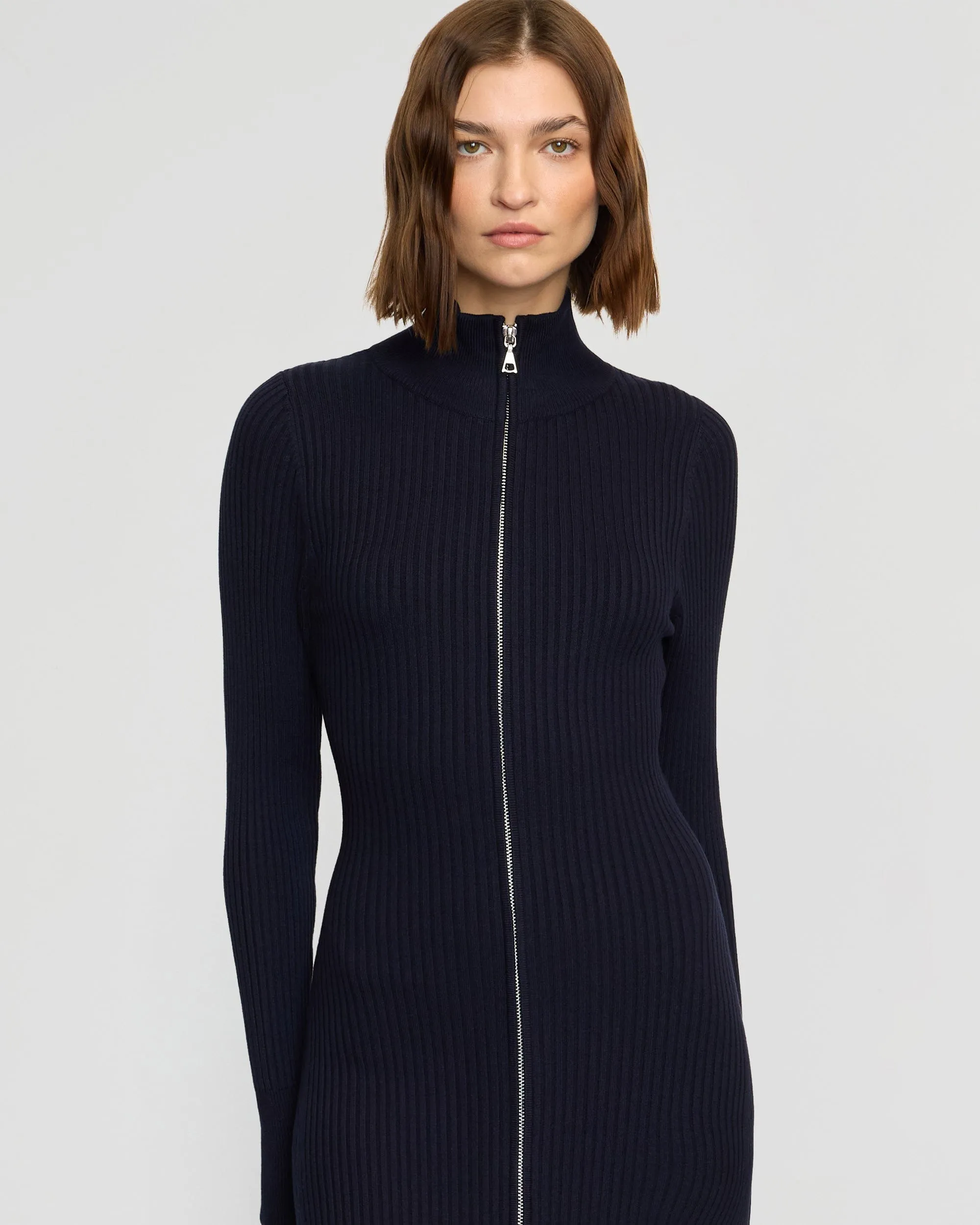 Janne Ribbed Two-Way Zip Sweater Dress