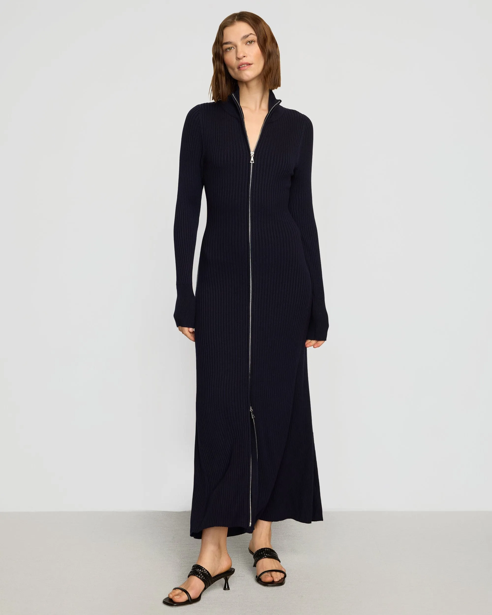 Janne Ribbed Two-Way Zip Sweater Dress