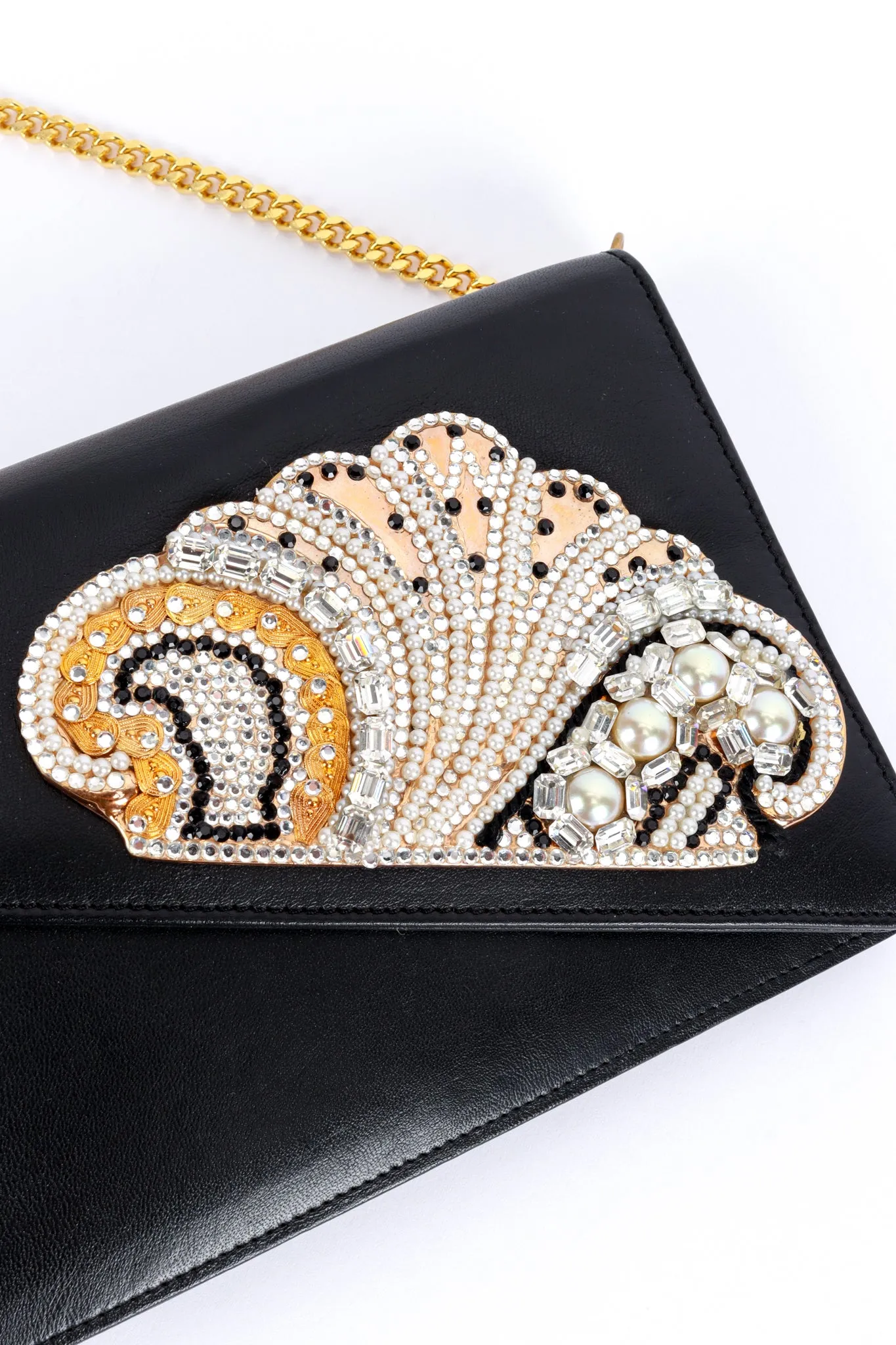 Jewel Appliqué Leather Envelope Clutch