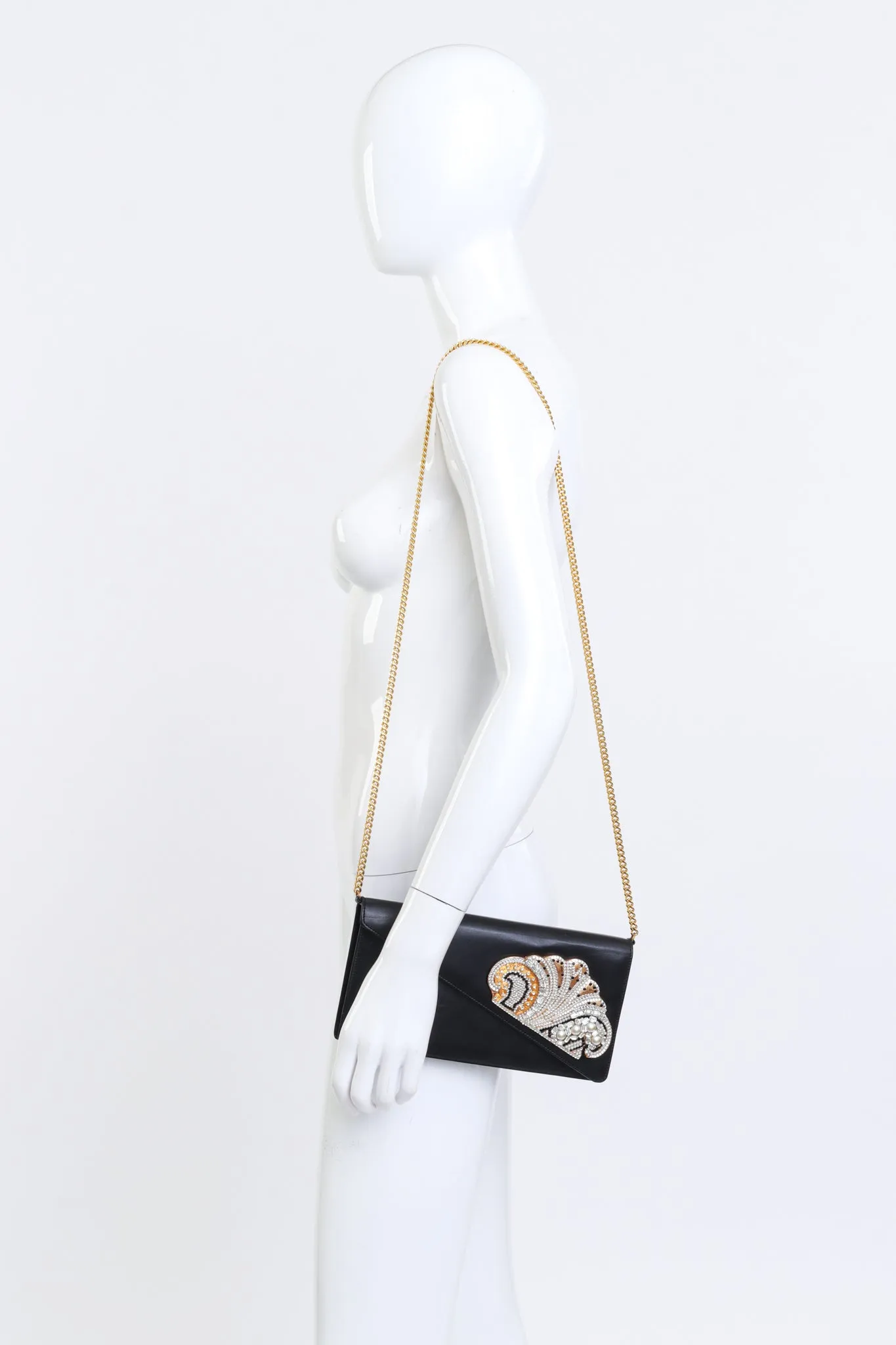 Jewel Appliqué Leather Envelope Clutch