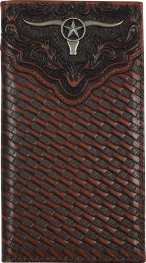 Justin Basketweave and Steerhead Leather Rodeo Wallet