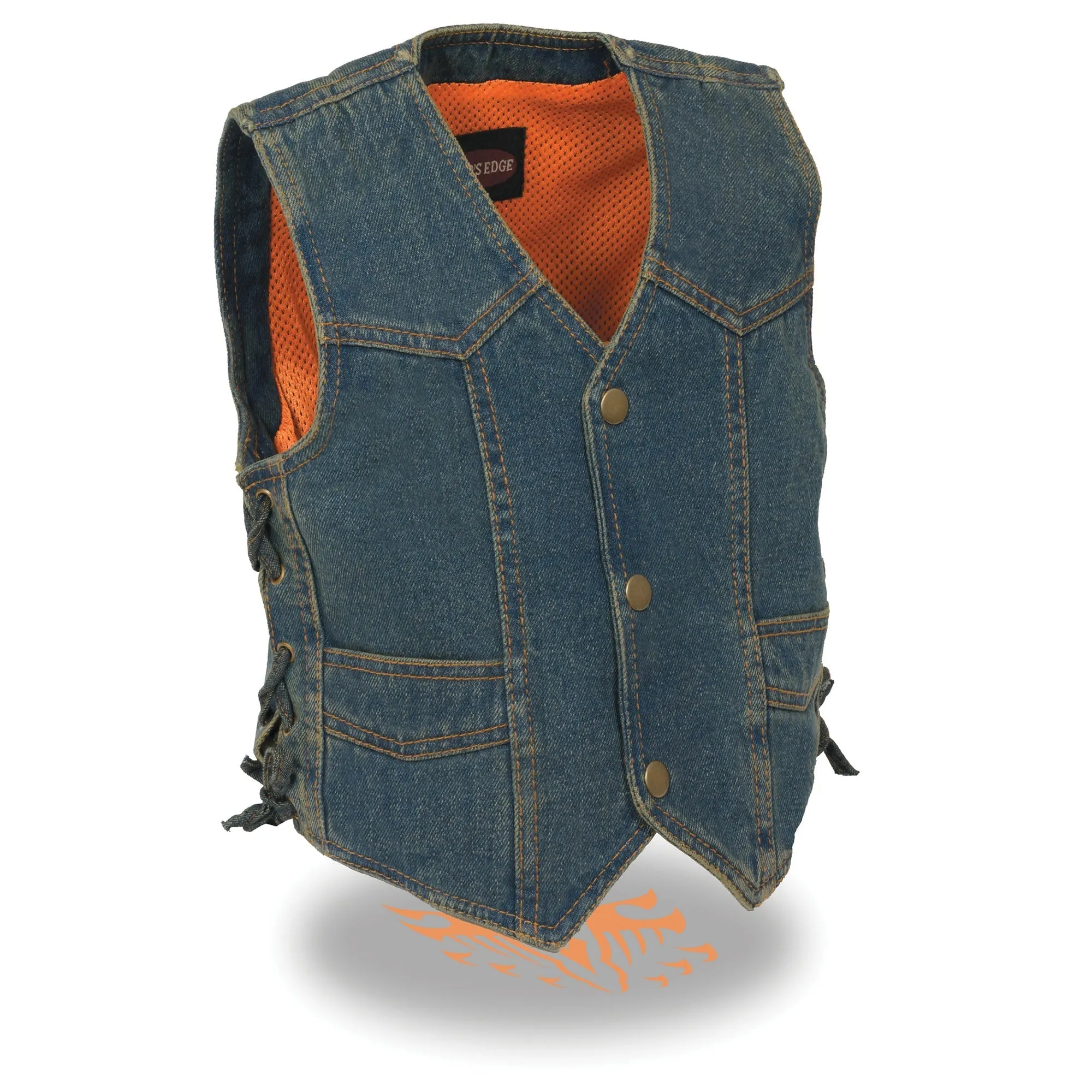 Kids Basic Denim Side Lace Four Snap Vest