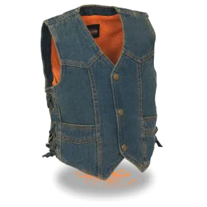 Kids Basic Denim Side Lace Four Snap Vest