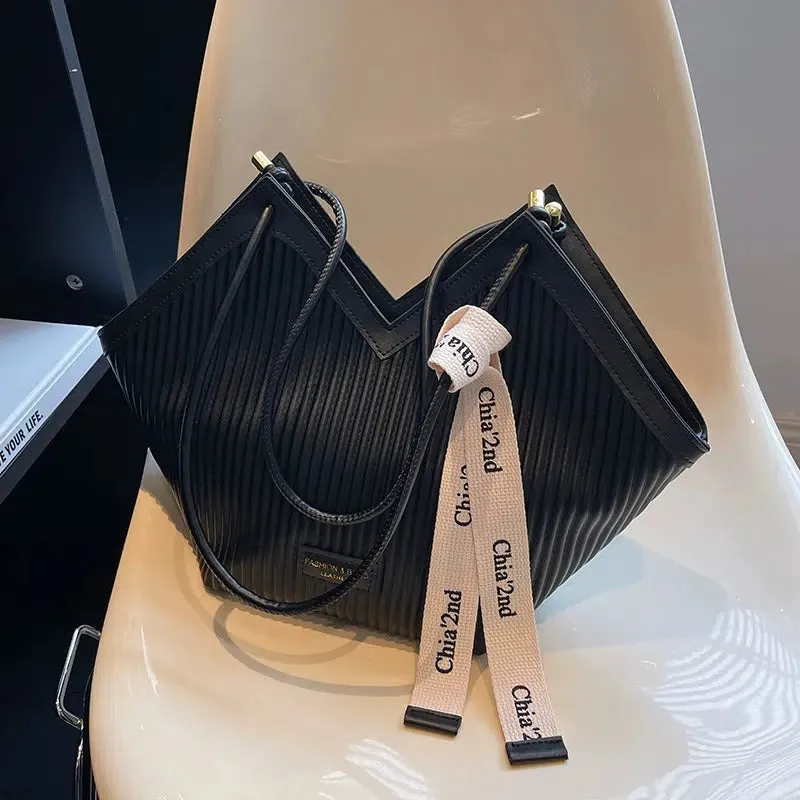 Knotted Embellished Pleated Tote Bag