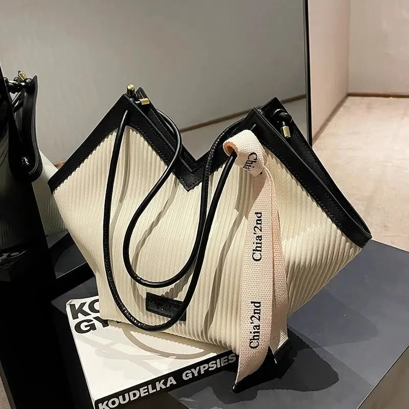 Knotted Embellished Pleated Tote Bag