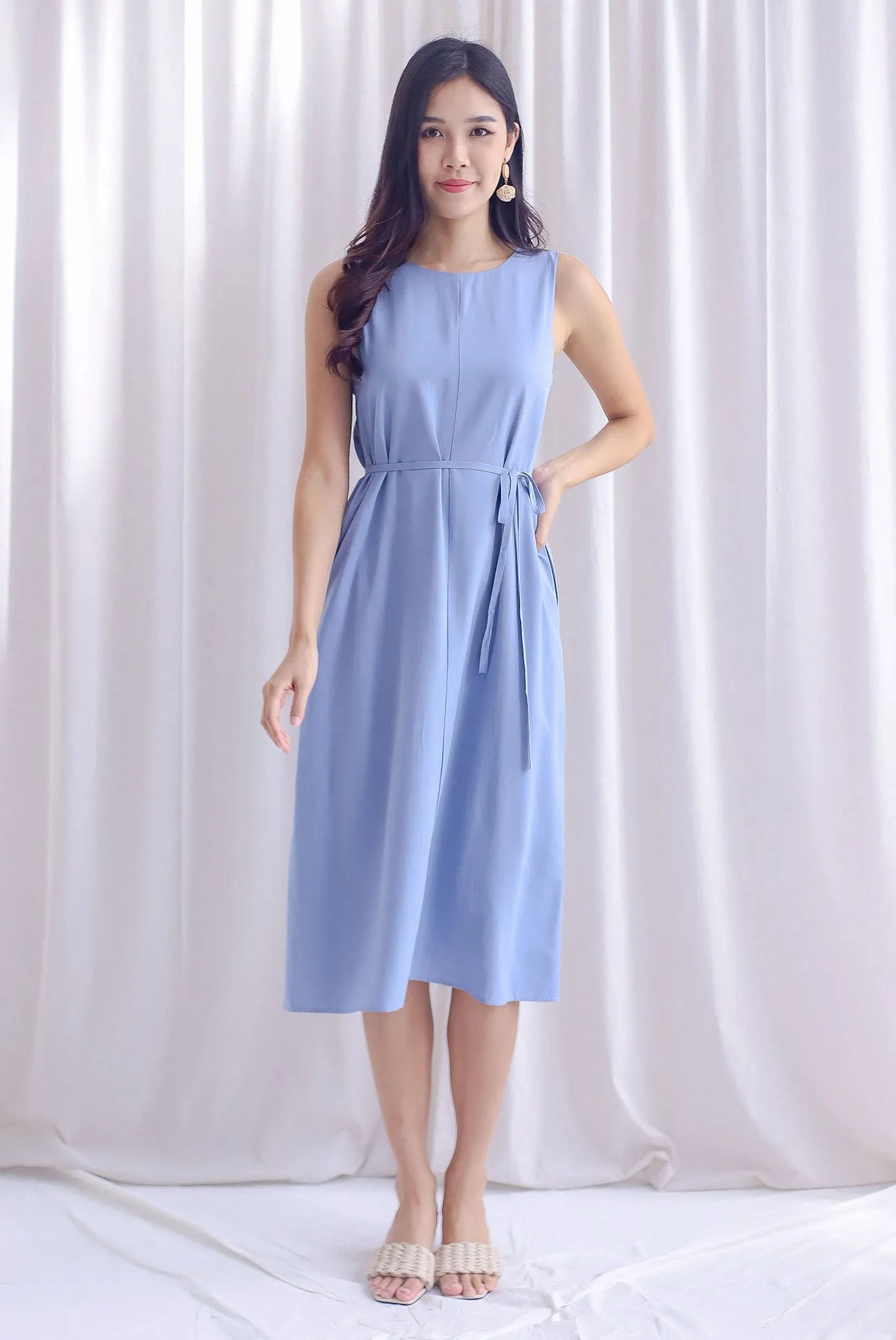 Kobe Two Way Panel Midi Dress In Steel Blue