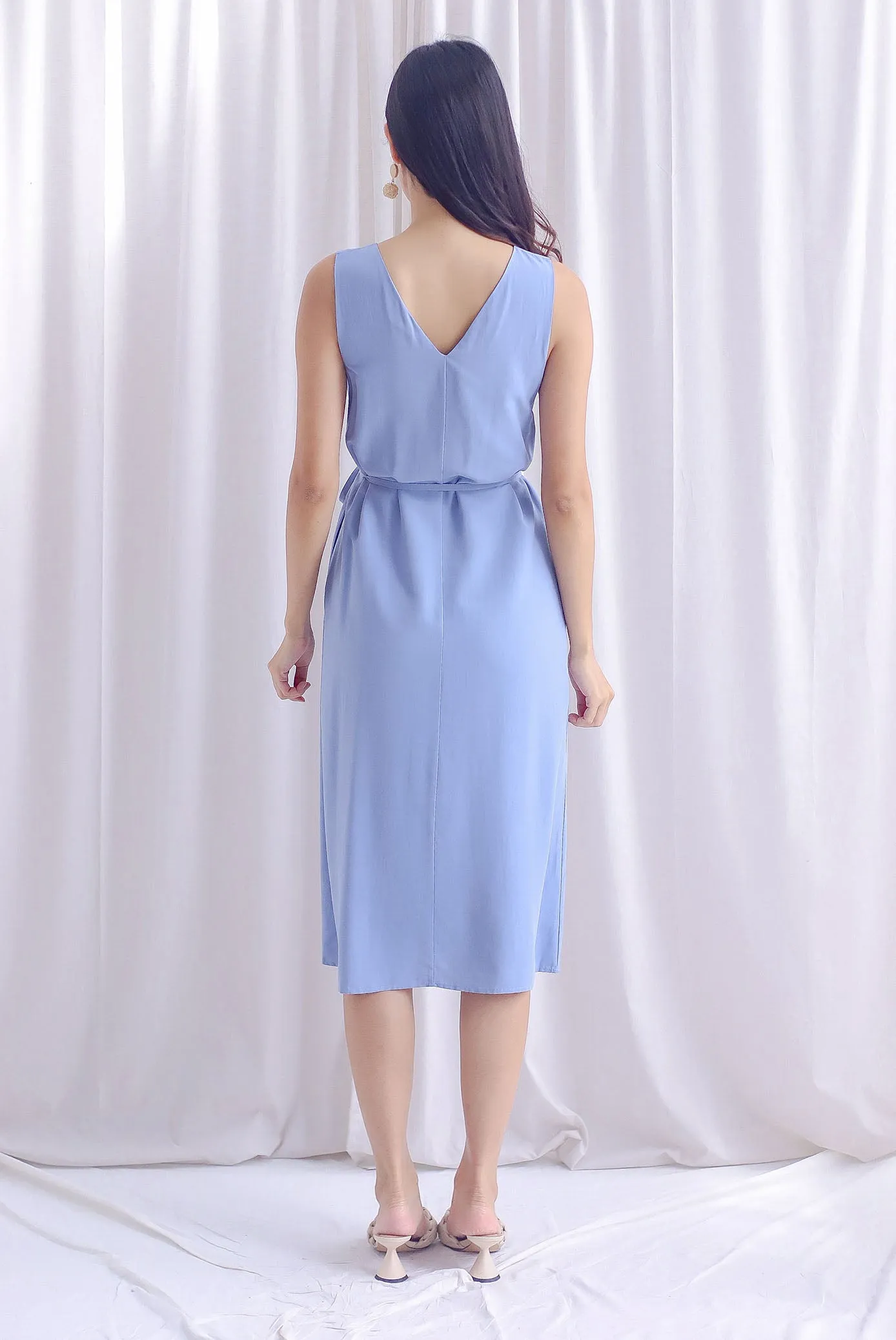 Kobe Two Way Panel Midi Dress In Steel Blue
