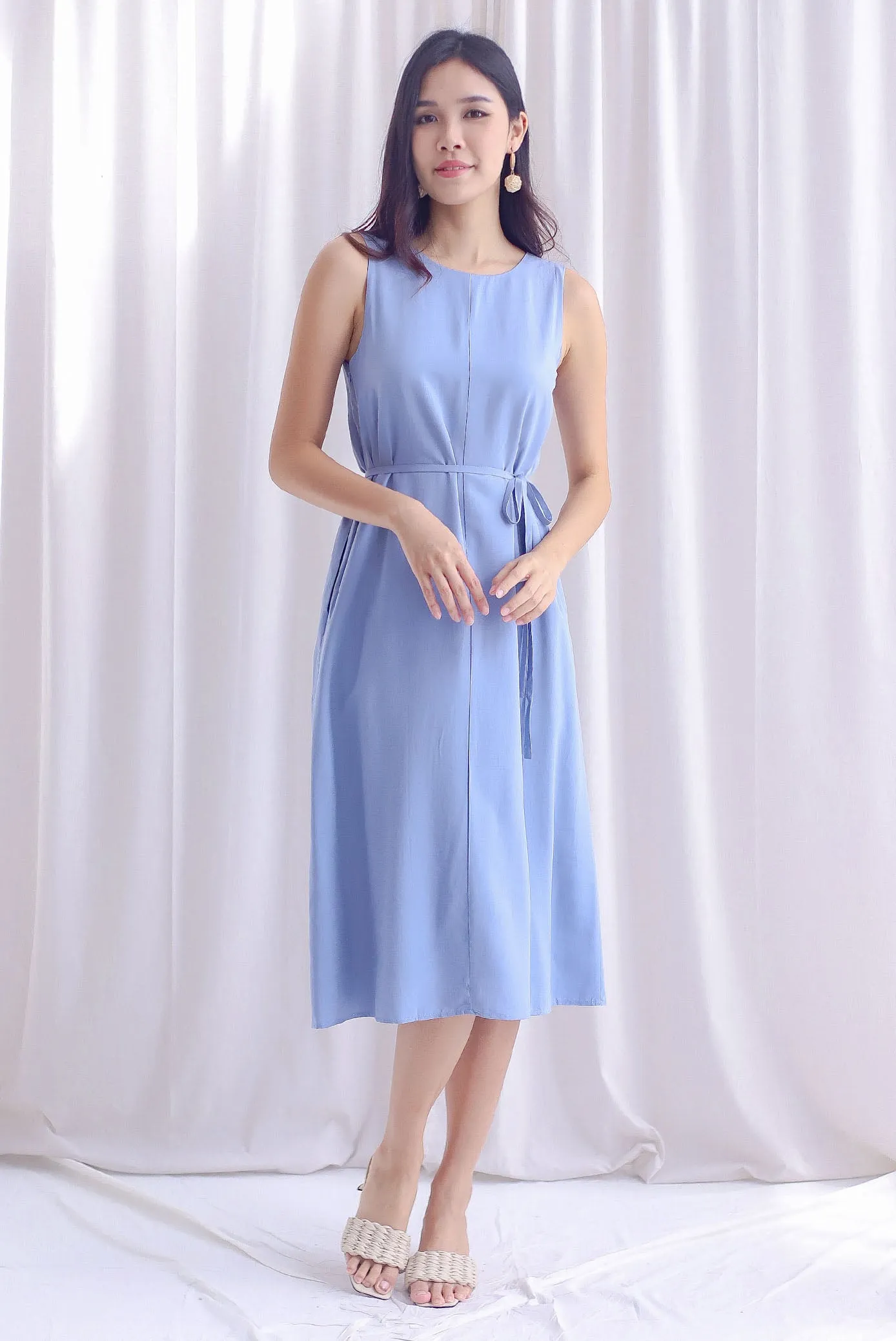Kobe Two Way Panel Midi Dress In Steel Blue