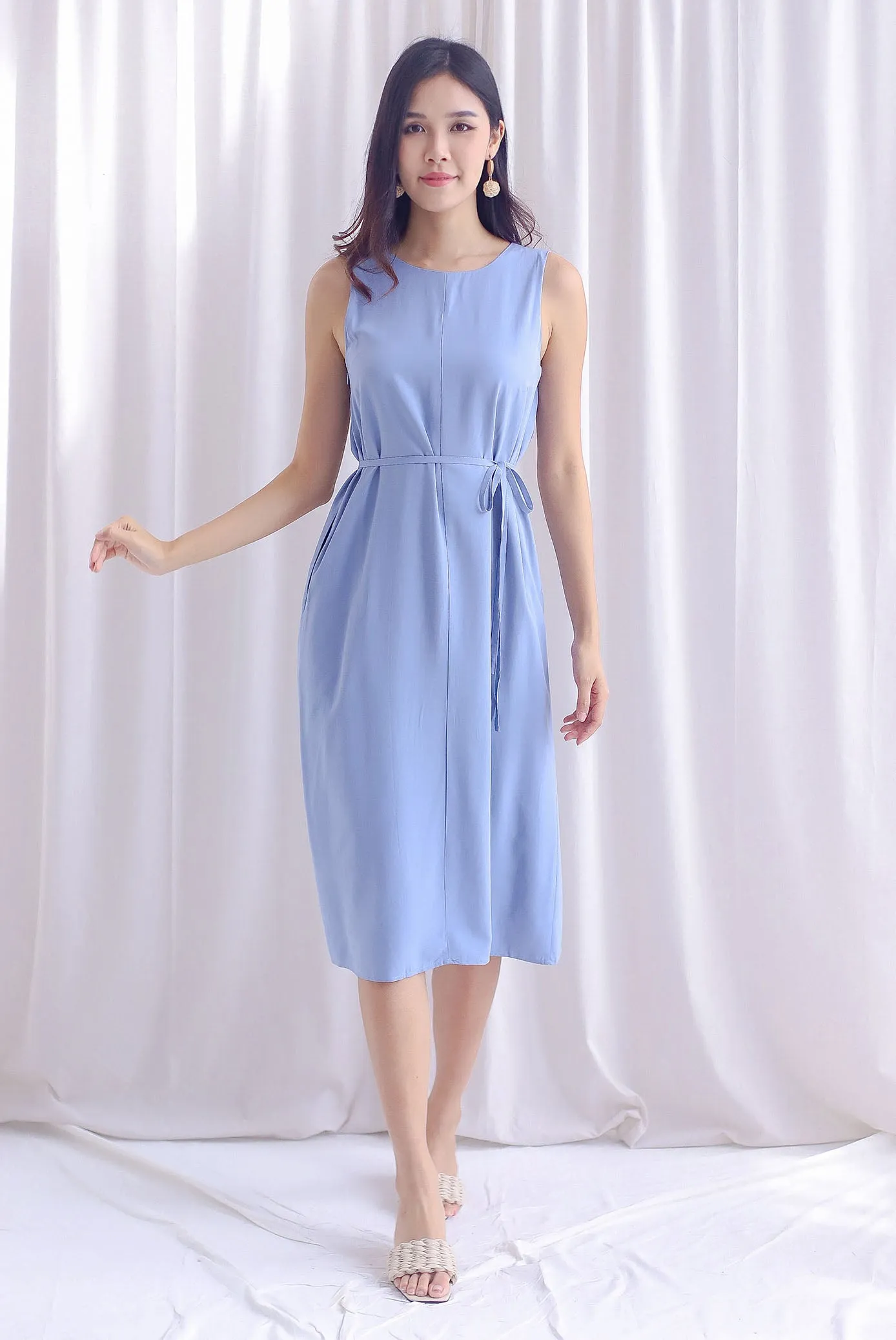Kobe Two Way Panel Midi Dress In Steel Blue