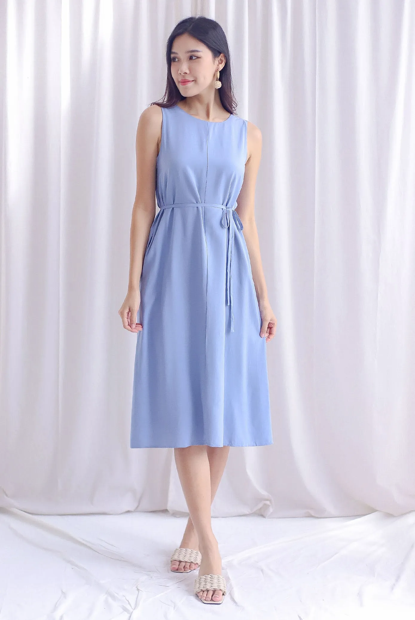 Kobe Two Way Panel Midi Dress In Steel Blue
