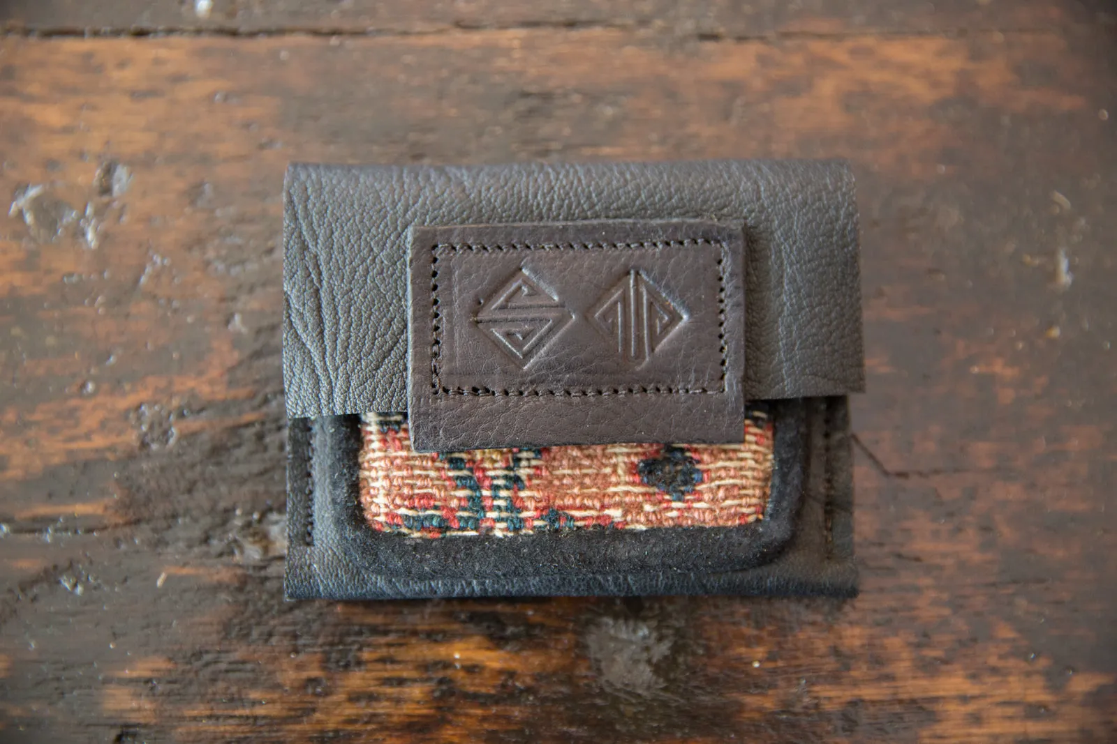 Leather and Rug Fragment Coin Purse