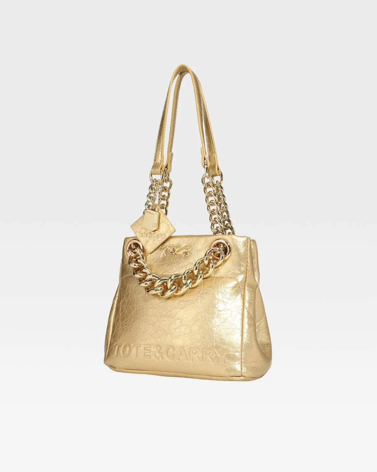Leather Mini Tote Bag in Gold