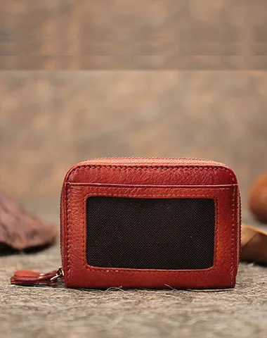 Leather Zipper Card Wallets Red Cute Small Women Double Zip Card Wallet For Ladies