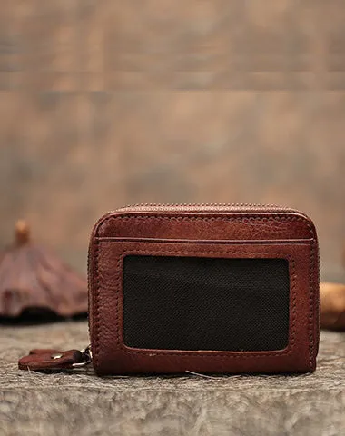 Leather Zipper Card Wallets Red Cute Small Women Double Zip Card Wallet For Ladies