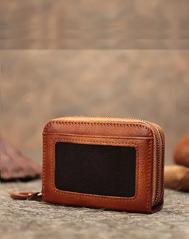 Leather Zipper Card Wallets Red Cute Small Women Double Zip Card Wallet For Ladies