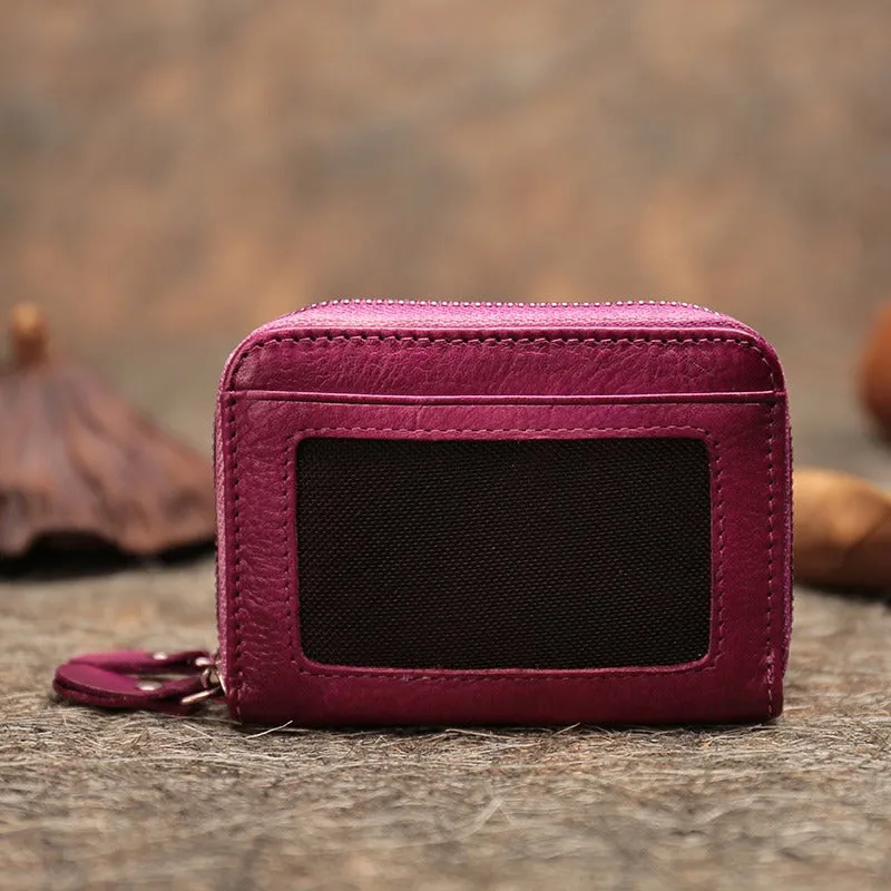 Leather Zipper Card Wallets Red Cute Small Women Double Zip Card Wallet For Ladies