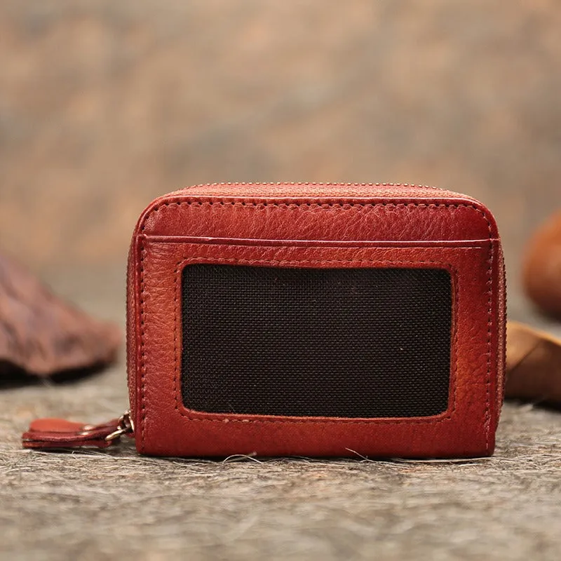 Leather Zipper Card Wallets Red Cute Small Women Double Zip Card Wallet For Ladies