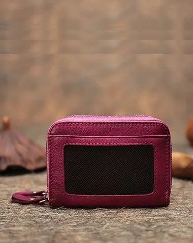 Leather Zipper Card Wallets Red Cute Small Women Double Zip Card Wallet For Ladies