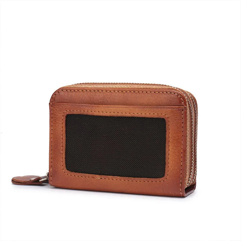 Leather Zipper Card Wallets Red Cute Small Women Double Zip Card Wallet For Ladies