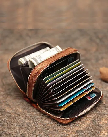 Leather Zipper Card Wallets Red Cute Small Women Double Zip Card Wallet For Ladies