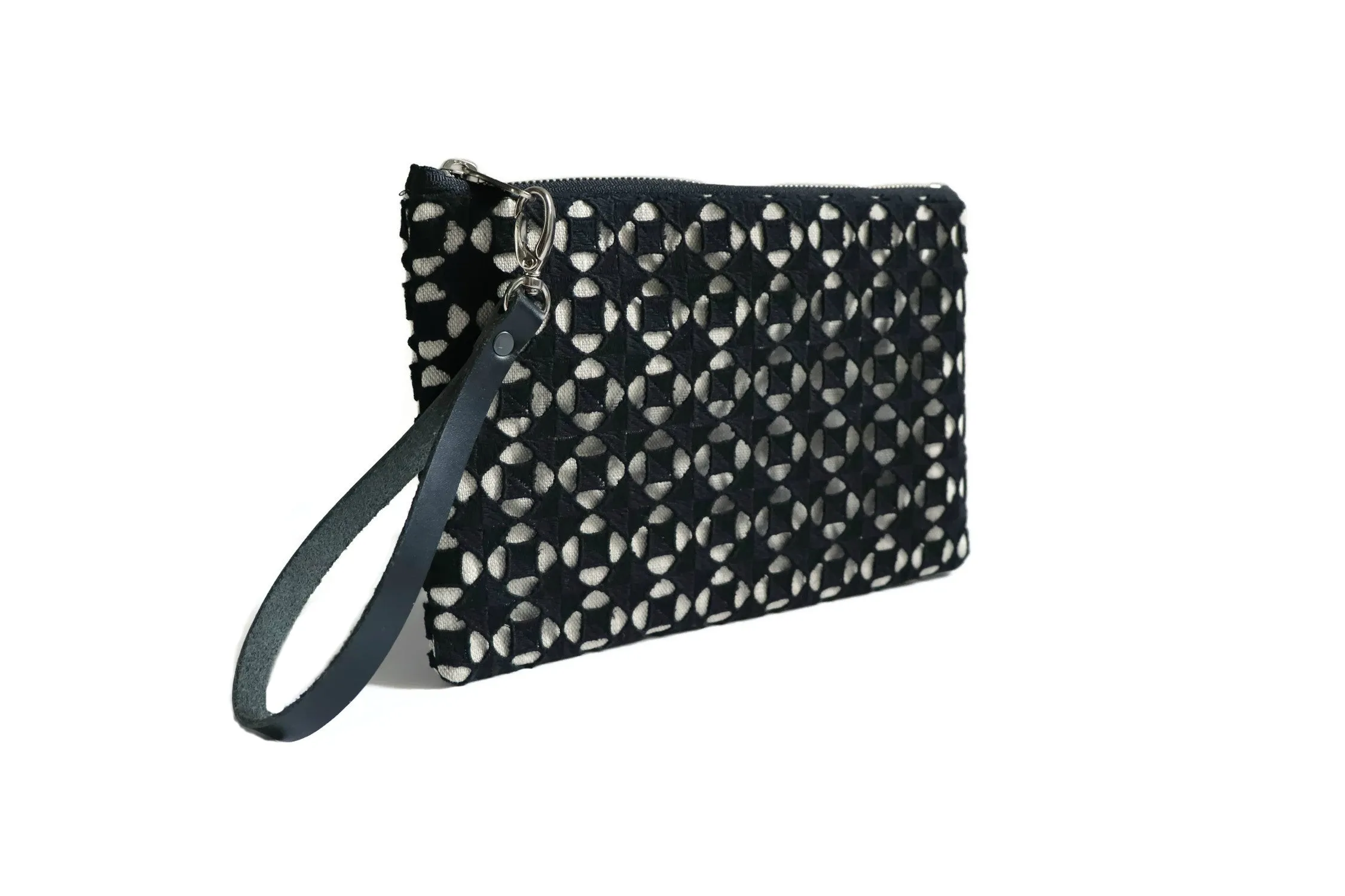 Linen Cutch Bag with Eyelet Embroidery