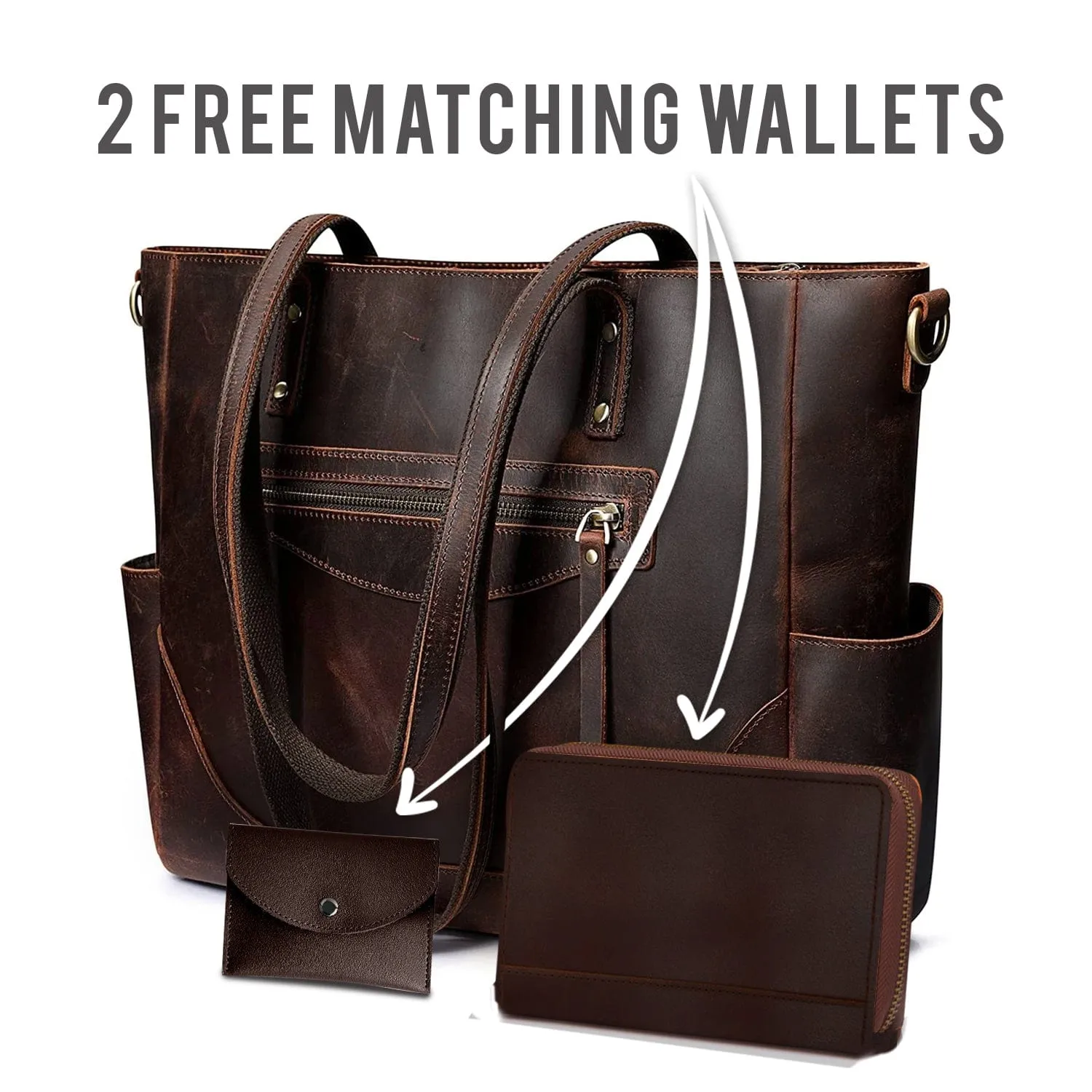 Loretta Handcrafted Leather Tote   2 FREE WALLETS