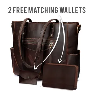 Loretta Handcrafted Leather Tote   2 FREE WALLETS