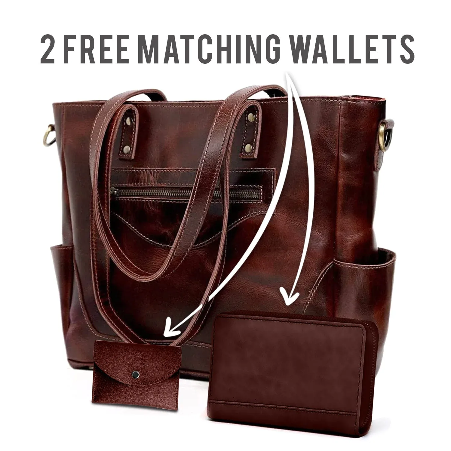 Loretta Handcrafted Leather Tote   2 FREE WALLETS