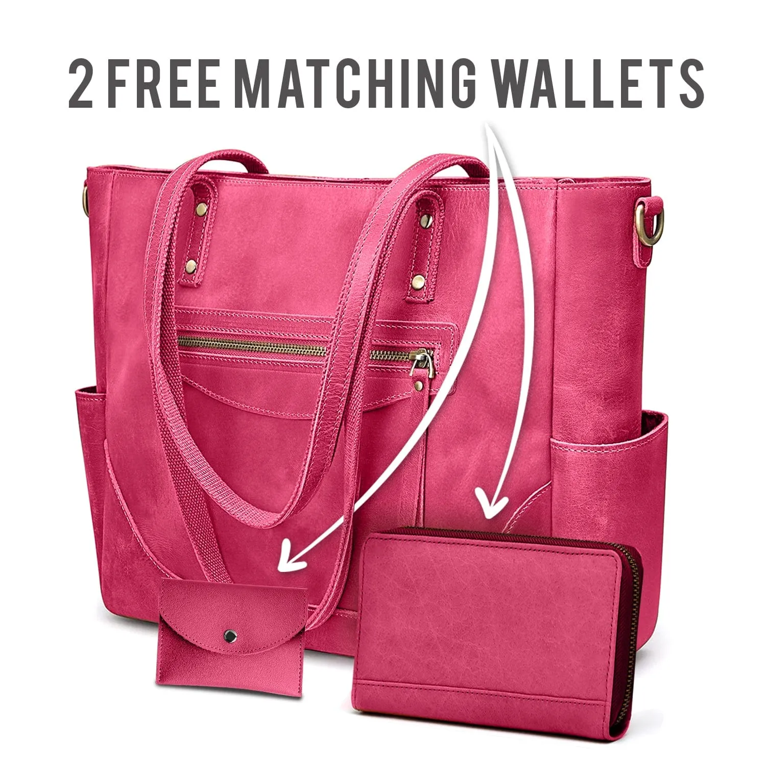 Loretta Handcrafted Leather Tote   2 FREE WALLETS