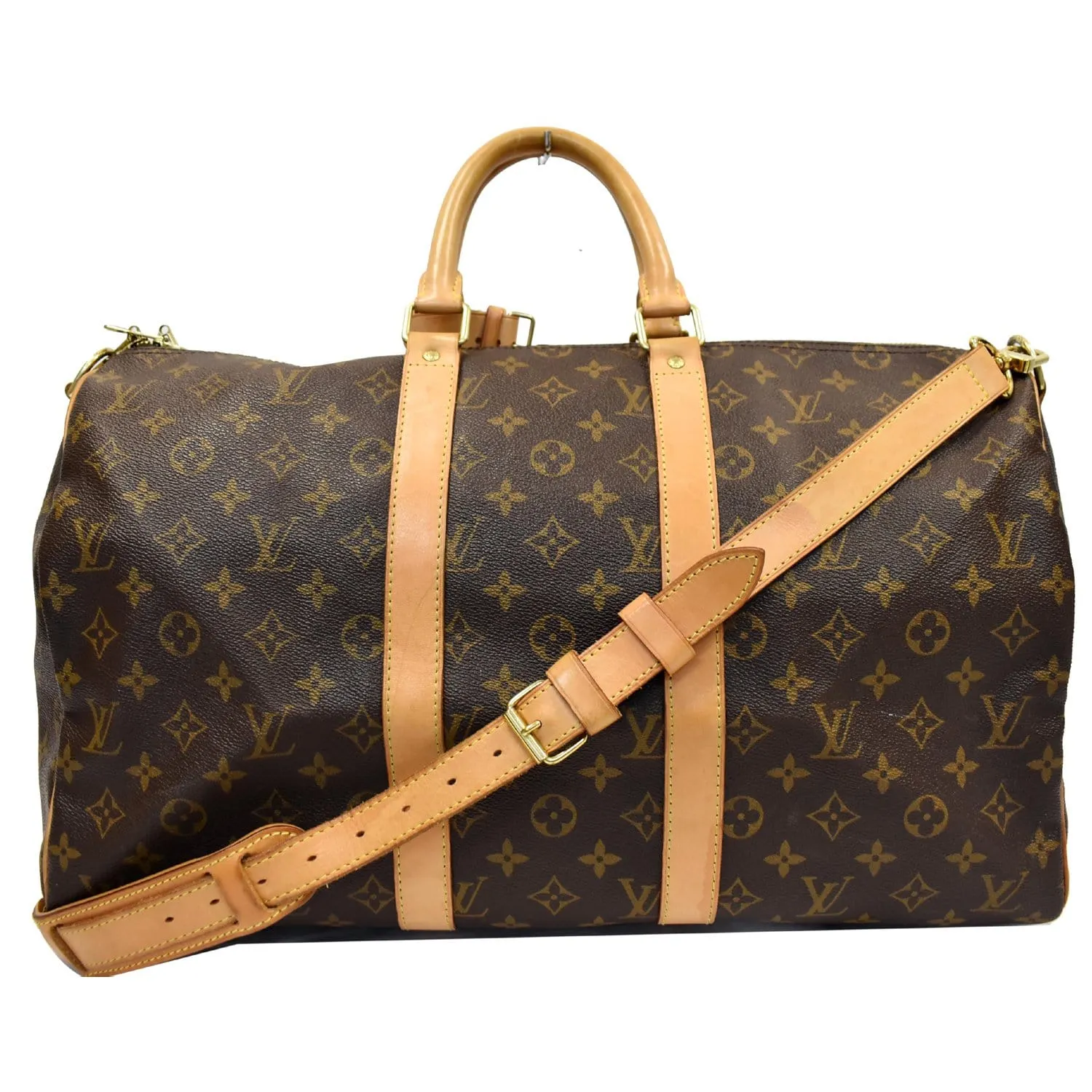 LOUIS VUITTON Keepall 45 Bandouliere Monogram Canvas Travel Bag Brown