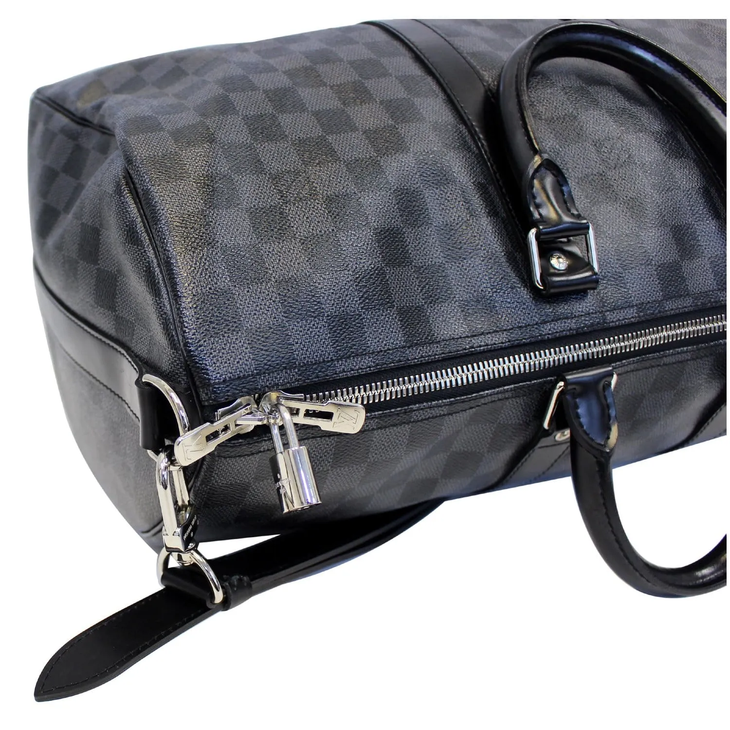 LOUIS VUITTON Keepall 45 Damier Graphite Bandouliere Travel Bag Black
