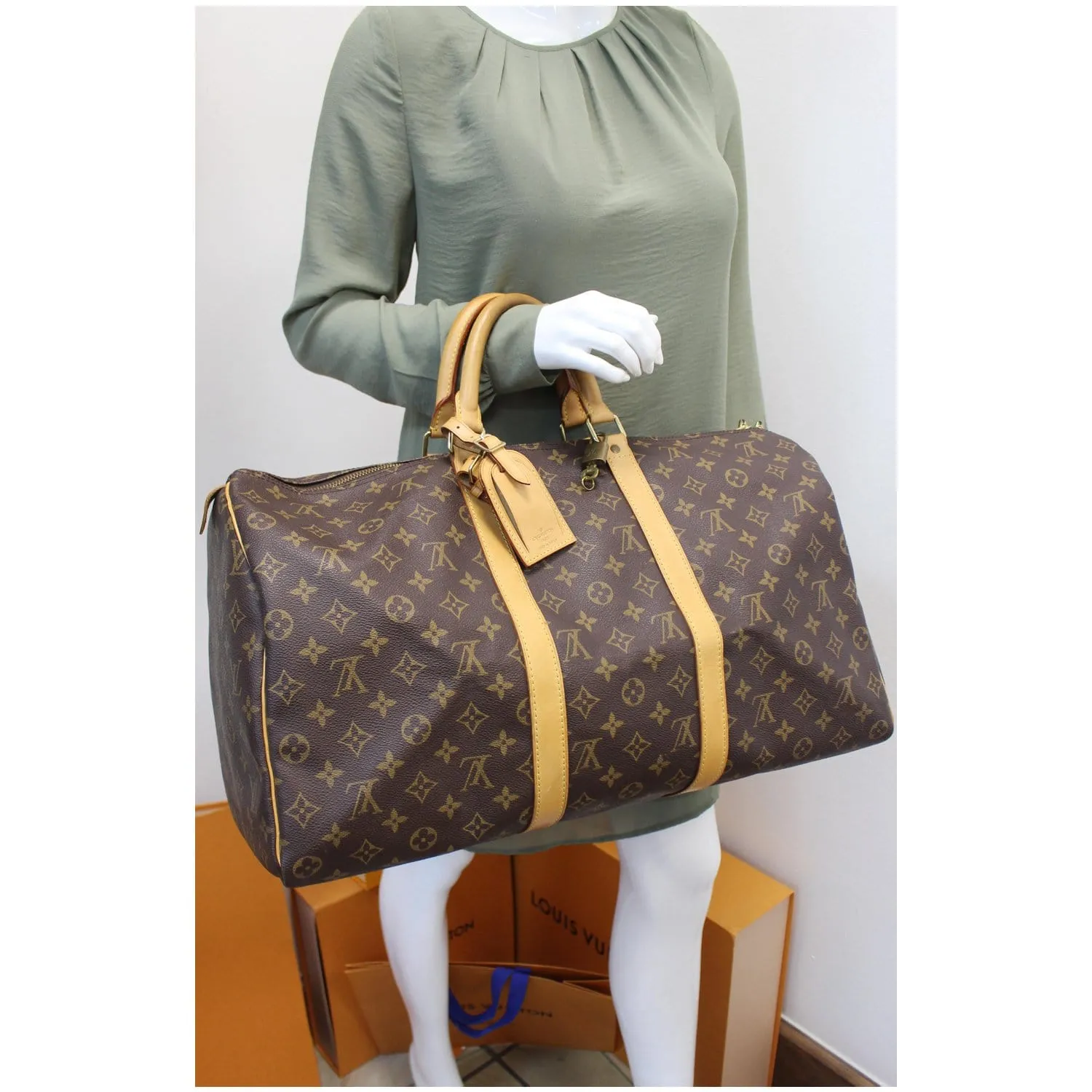 LOUIS VUITTON Keepall 45 Monogram Canvas Travel Bag Brown