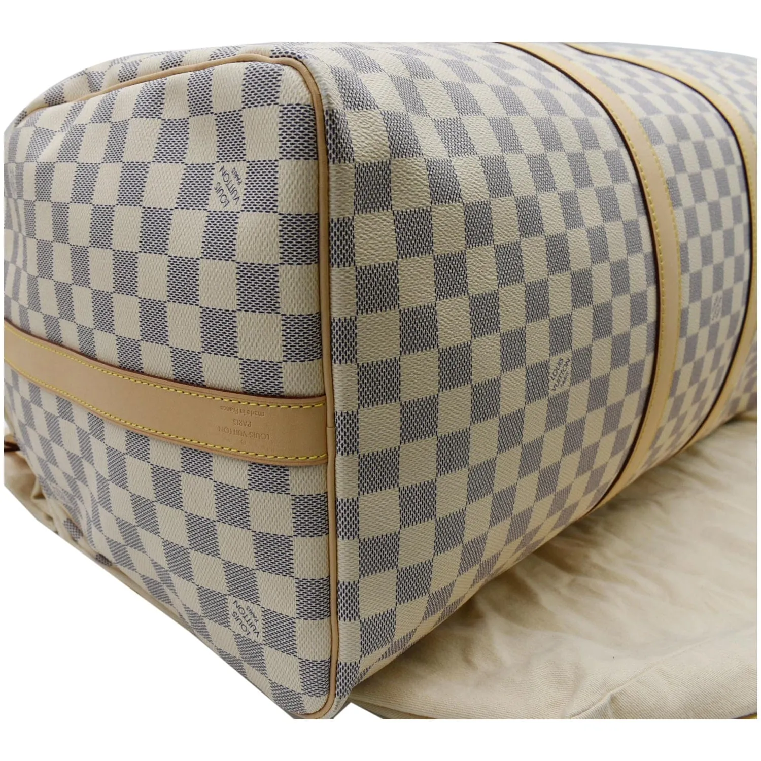 LOUIS VUITTON Keepall 55 Bandouliere Damier Azur Travel Bag White