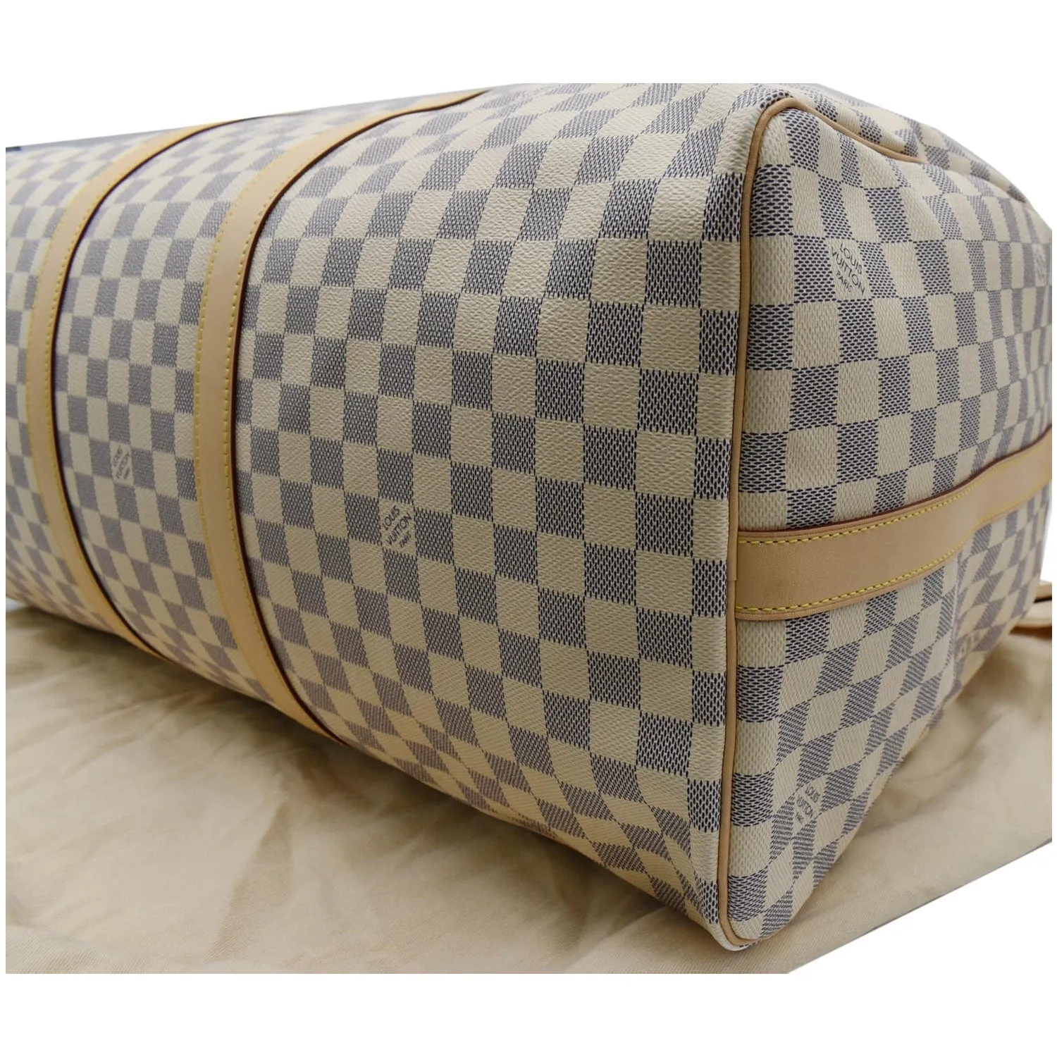 LOUIS VUITTON Keepall 55 Bandouliere Damier Azur Travel Bag White