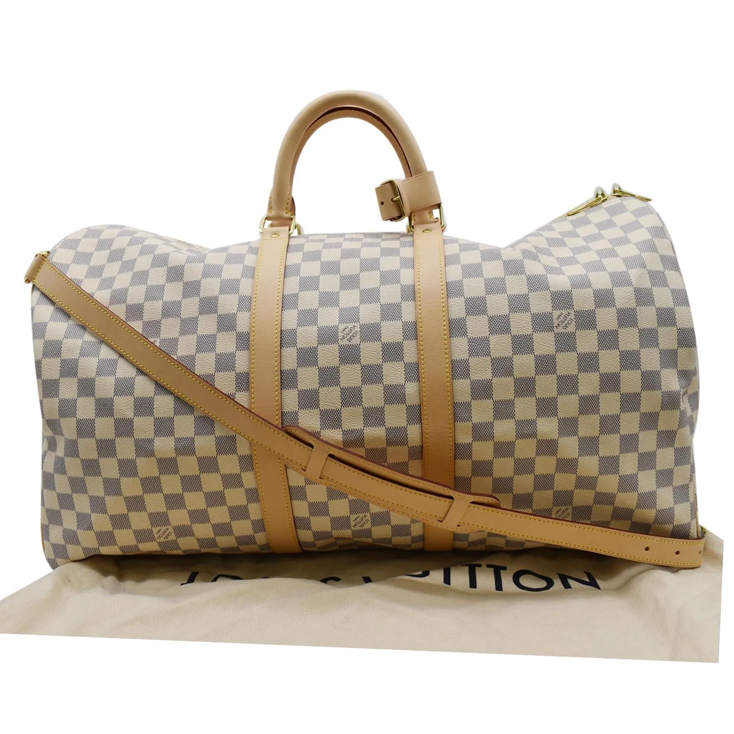 LOUIS VUITTON Keepall 55 Bandouliere Damier Azur Travel Bag White