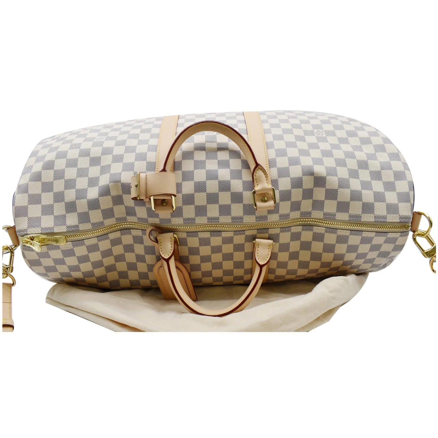 LOUIS VUITTON Keepall 55 Bandouliere Damier Azur Travel Bag White