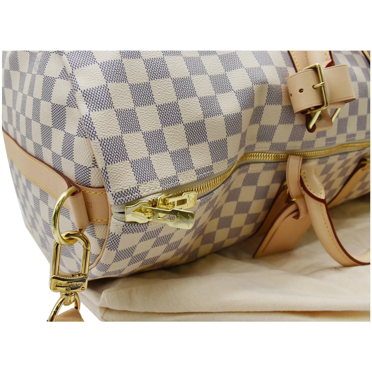 LOUIS VUITTON Keepall 55 Bandouliere Damier Azur Travel Bag White