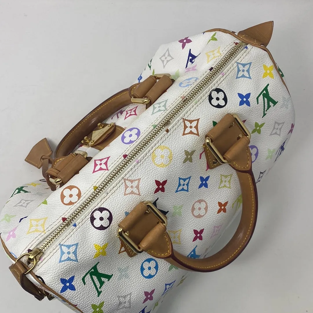Louis Vuitton Takashi Murukami White Speedy 30