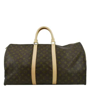 LOUIS VUITTON Vintage Keepall 55 Monogram Canvas Travel Bag Brown
