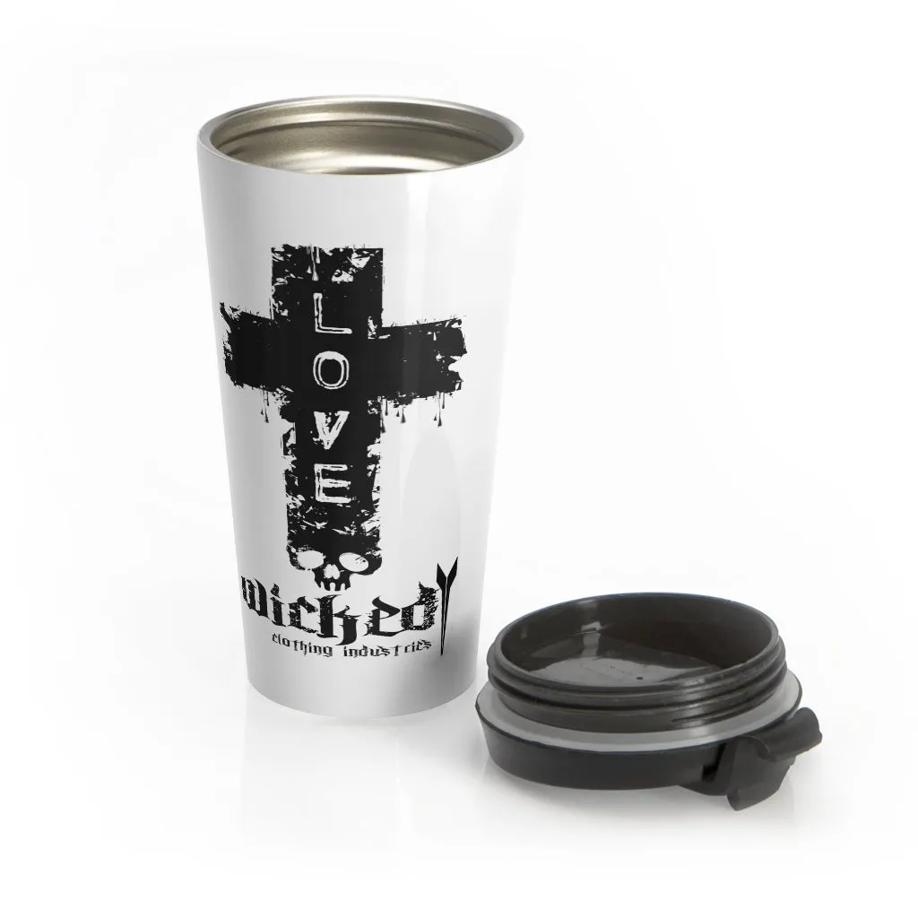LOVE/Black on White  Stainless Steel Travel Mug