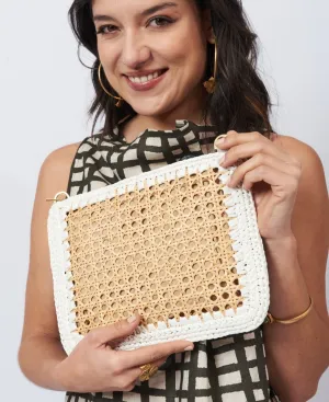 Luisa Rattan and Raffia Crossbody Bag white